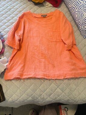 Natural Reflections Girls Orange Gauze Pocket Blouse
